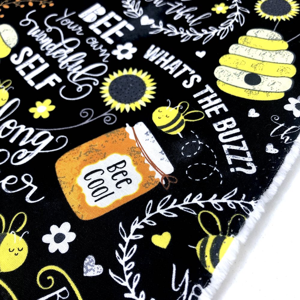 Busy Bees Chalk Words Black - Frumble Fabrics