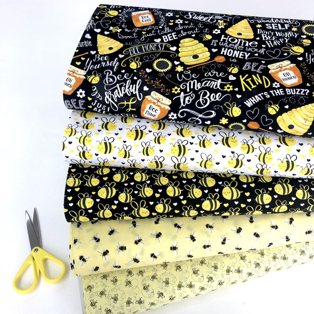 Busy Bees Chalk Words Black - Frumble Fabrics
