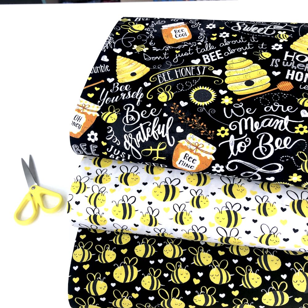 Busy Bees Chalk Words Black - Frumble Fabrics