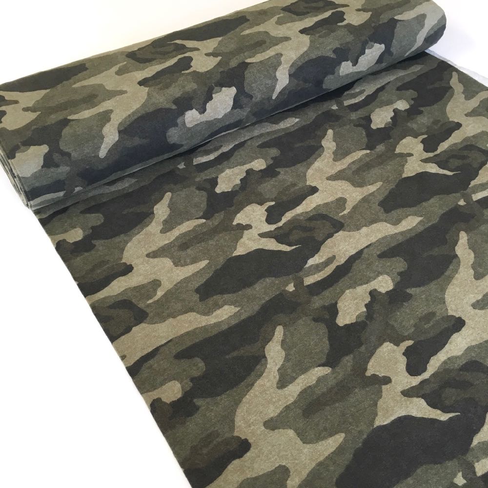 Camouflage Green Brushed Back French Terry - Frumble Fabrics