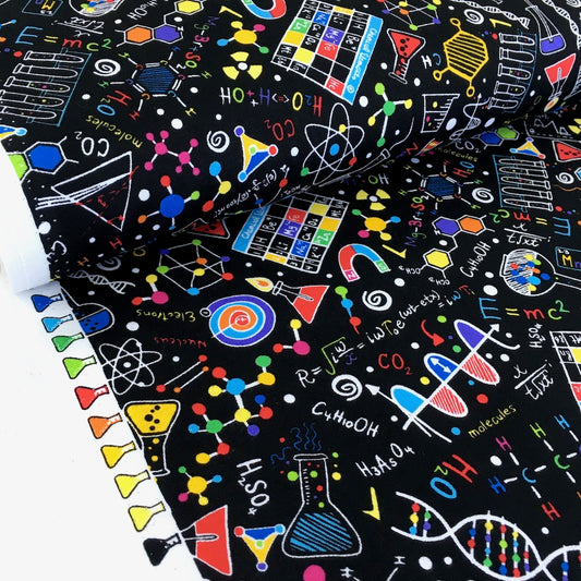 Remnant of Timeless Treasures - Maths And Science - Bright Science Doodles Black (138cm)