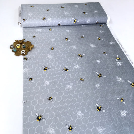 Michael Miller - Queen Bee by Diane Kappa - Honeycomb Border Grey