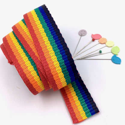 Rainbow Stripes poly webbing 25mm - Frumble Fabrics