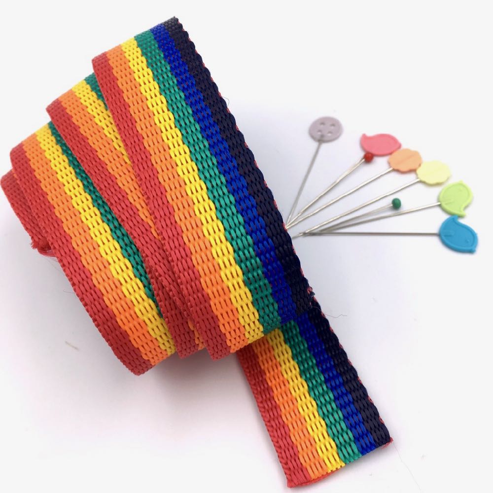Rainbow Stripes poly webbing 25mm - Frumble Fabrics