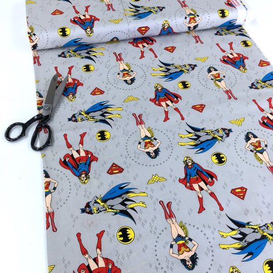 Quilting Cotton - DC Heroes & Heroines - Girl Power Comics Grey (Per Metre)