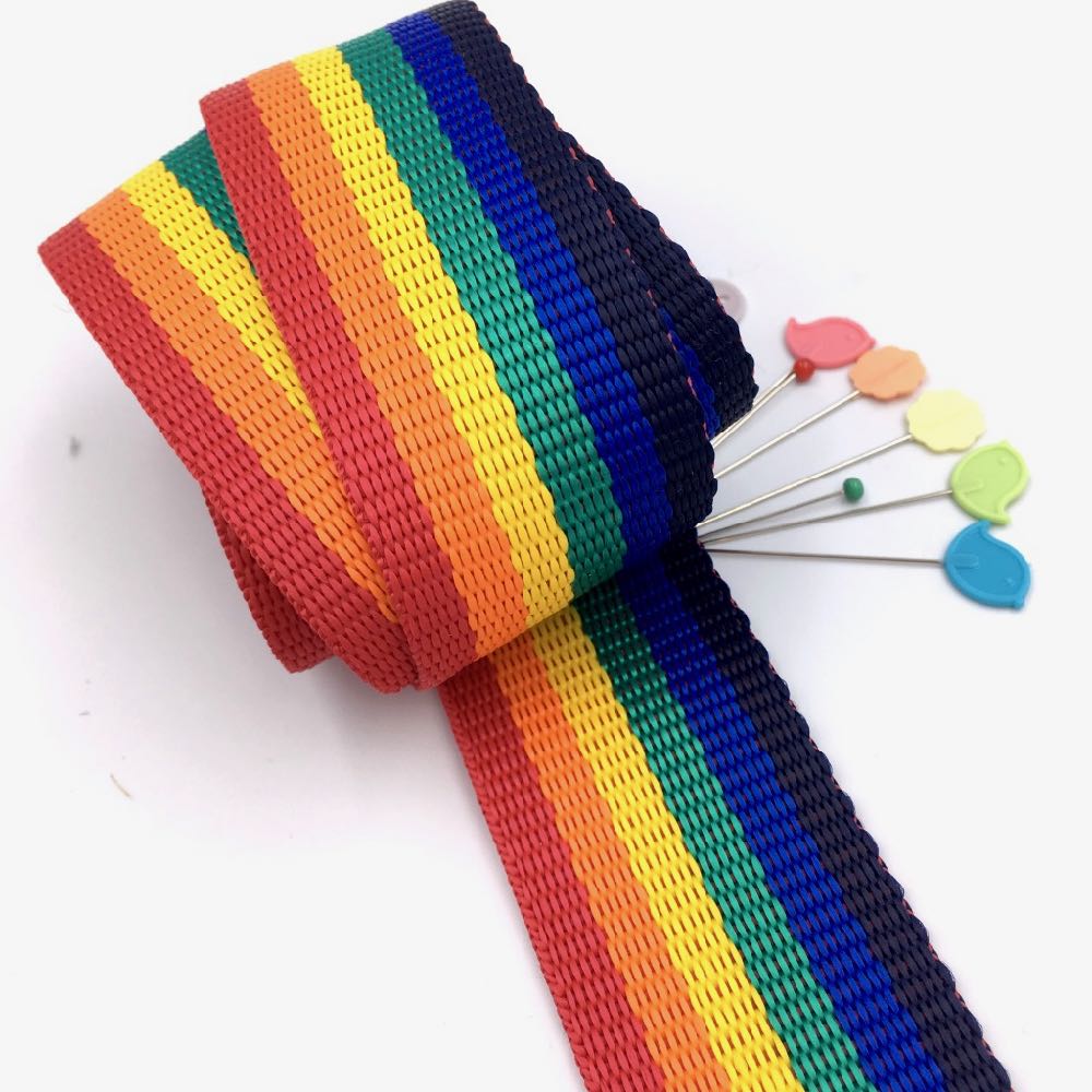 Rainbow Stripes poly webbing 38mm - Frumble Fabrics