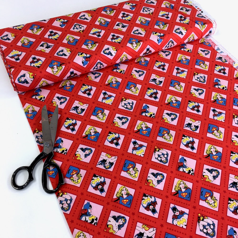 Quilting Cotton - DC Heroes & Heroines - Super Women Red (Per Metre)