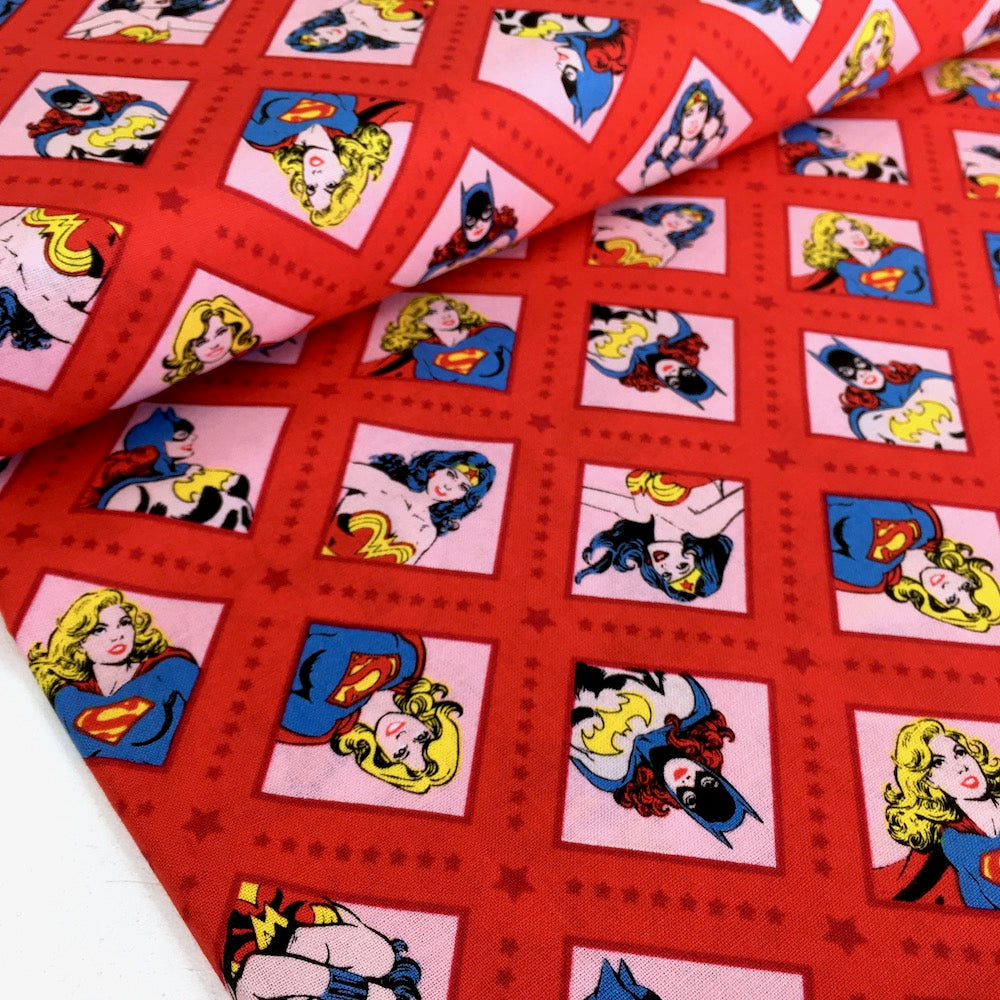 Quilting Cotton - DC Heroes & Heroines - Super Women Red (Per Metre)