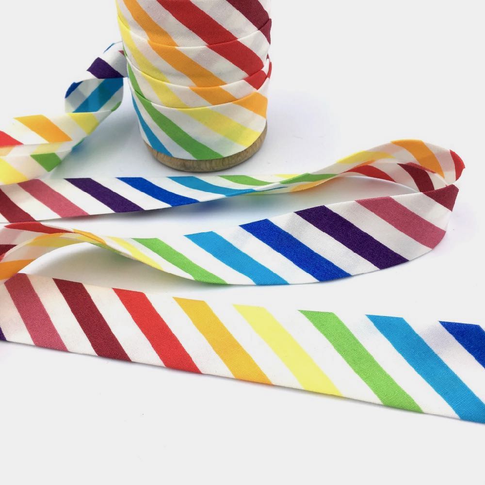 Monica Special: Handmade Bias Binding - Wide Rainbow Stripe - Frumble Fabrics