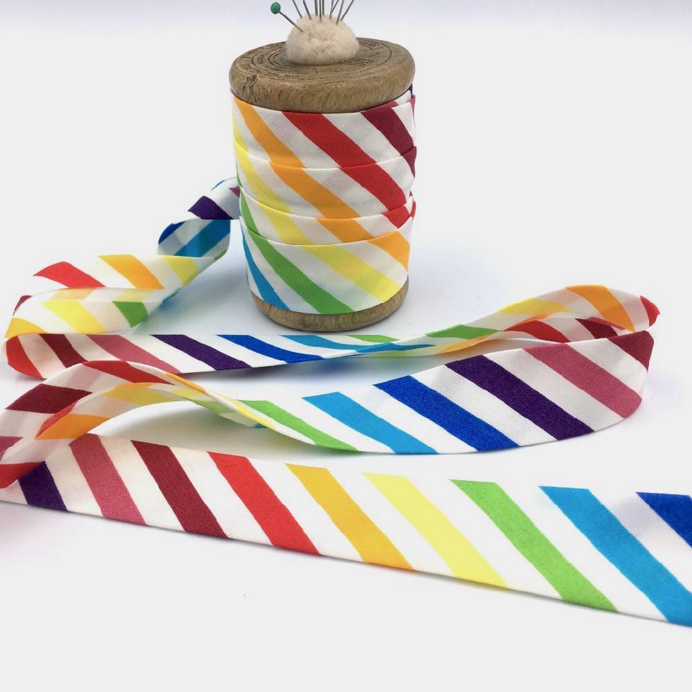 Monica Special: Handmade Bias Binding - Wide Rainbow Stripe - Frumble Fabrics