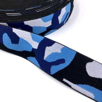 40mm Wide Waistband Elastic Camo Blue - Frumble Fabrics