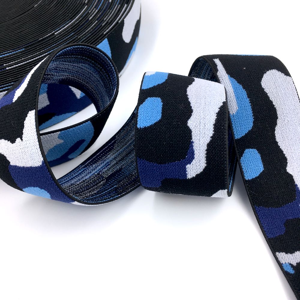 40mm Wide Waistband Elastic Camo Blue - Frumble Fabrics