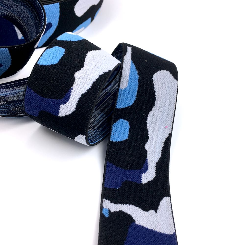 40mm Wide Waistband Elastic Camo Blue - Frumble Fabrics