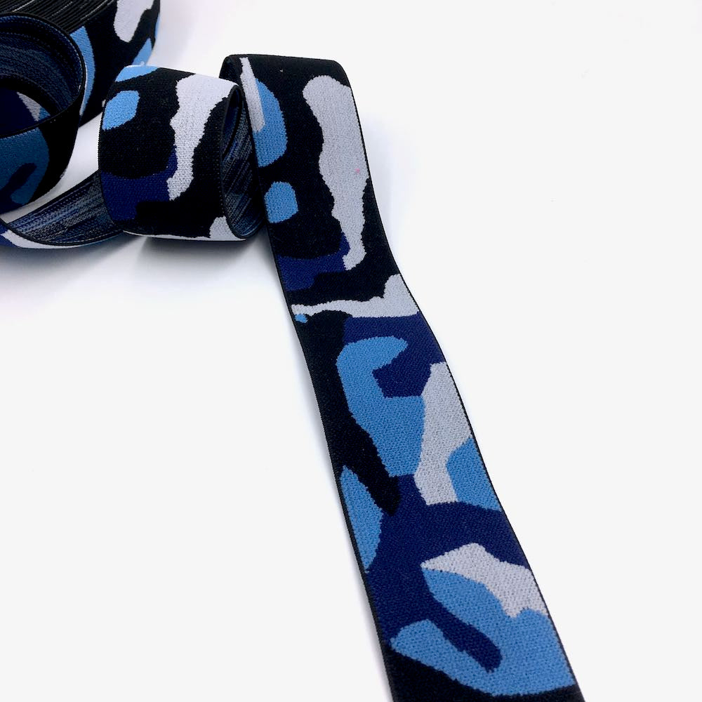 40mm Wide Waistband Elastic Camo Blue - Frumble Fabrics