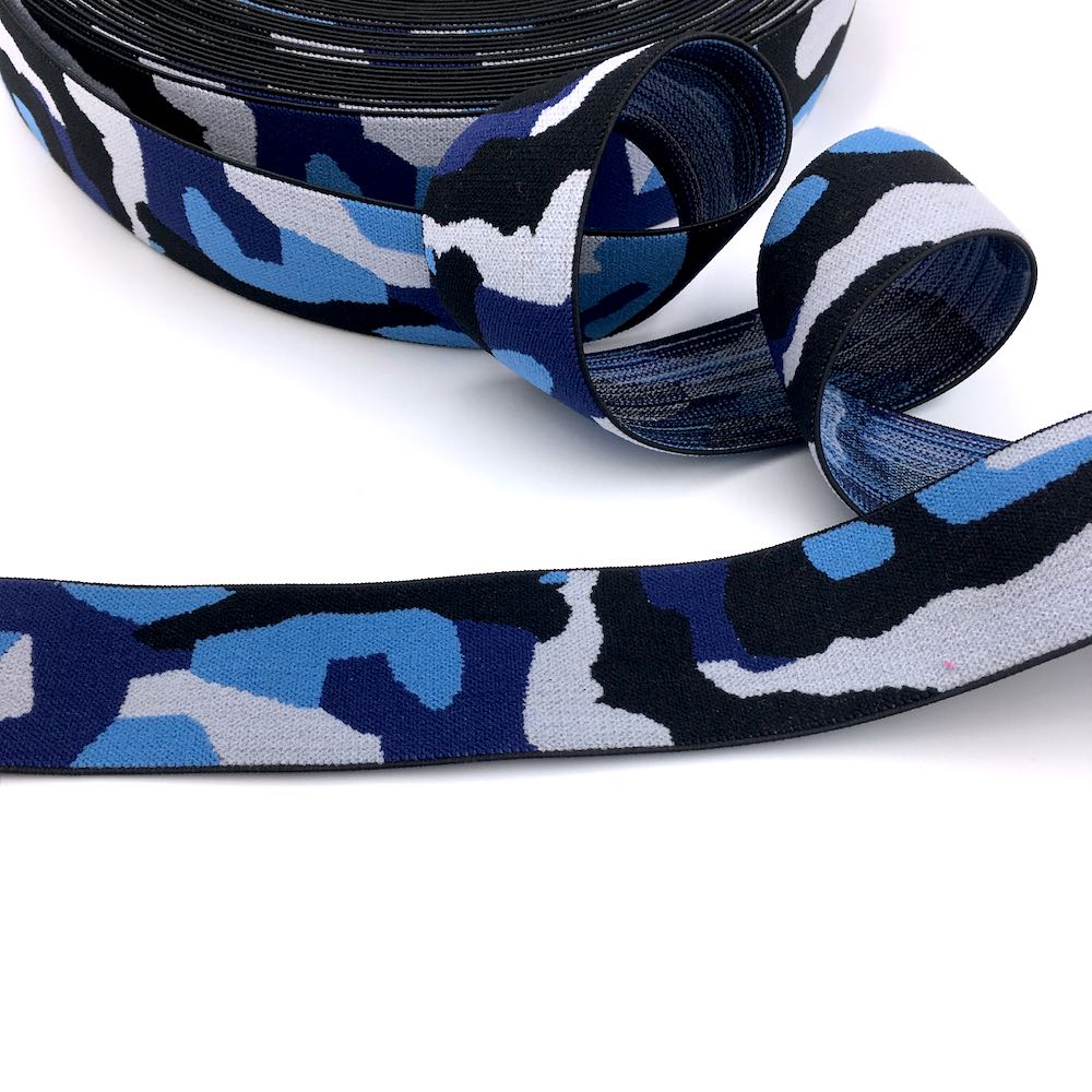 40mm Wide Waistband Elastic Camo Blue - Frumble Fabrics