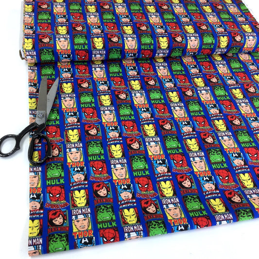 Quilting Cotton - Marvel - Comic Heroes Blue (Per Metre)