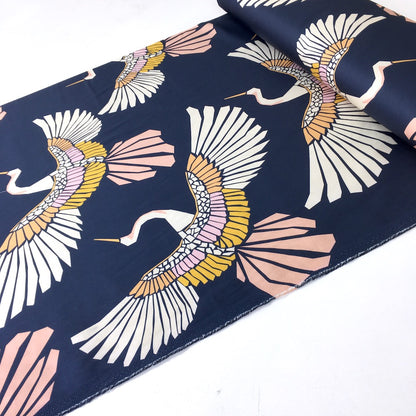 Marabou Mosaic Navy - Stretch Sateen Drill - Navy