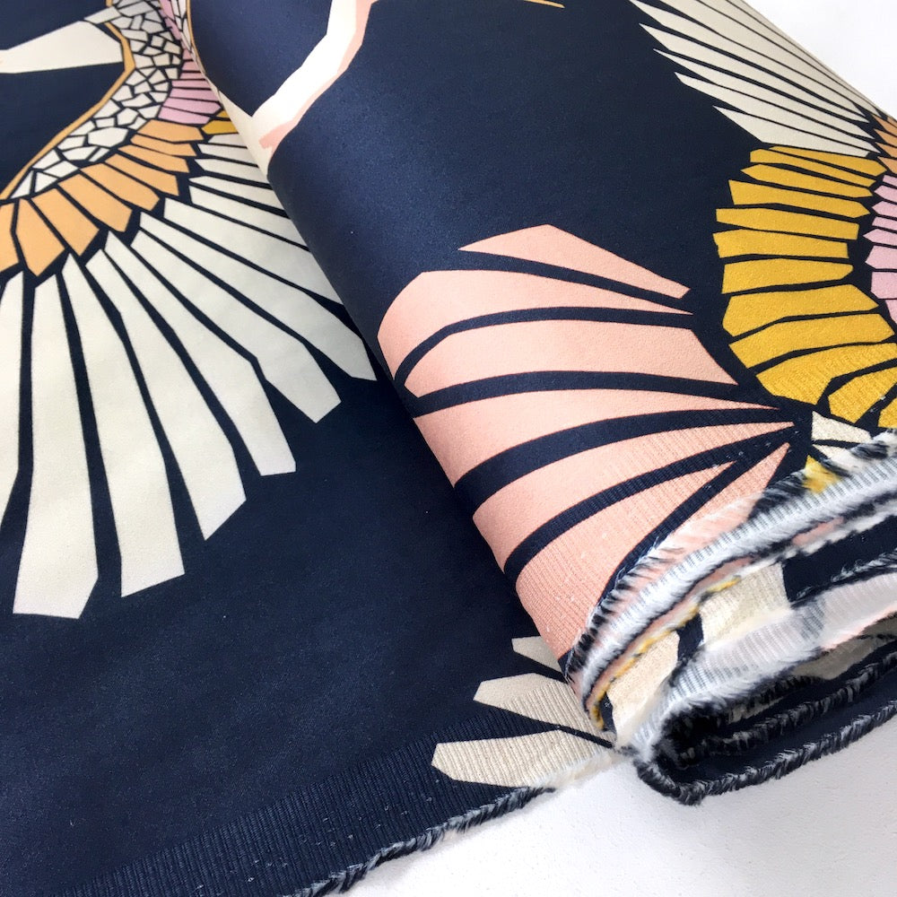 Marabou Mosaic Navy - Stretch Sateen Drill - Navy