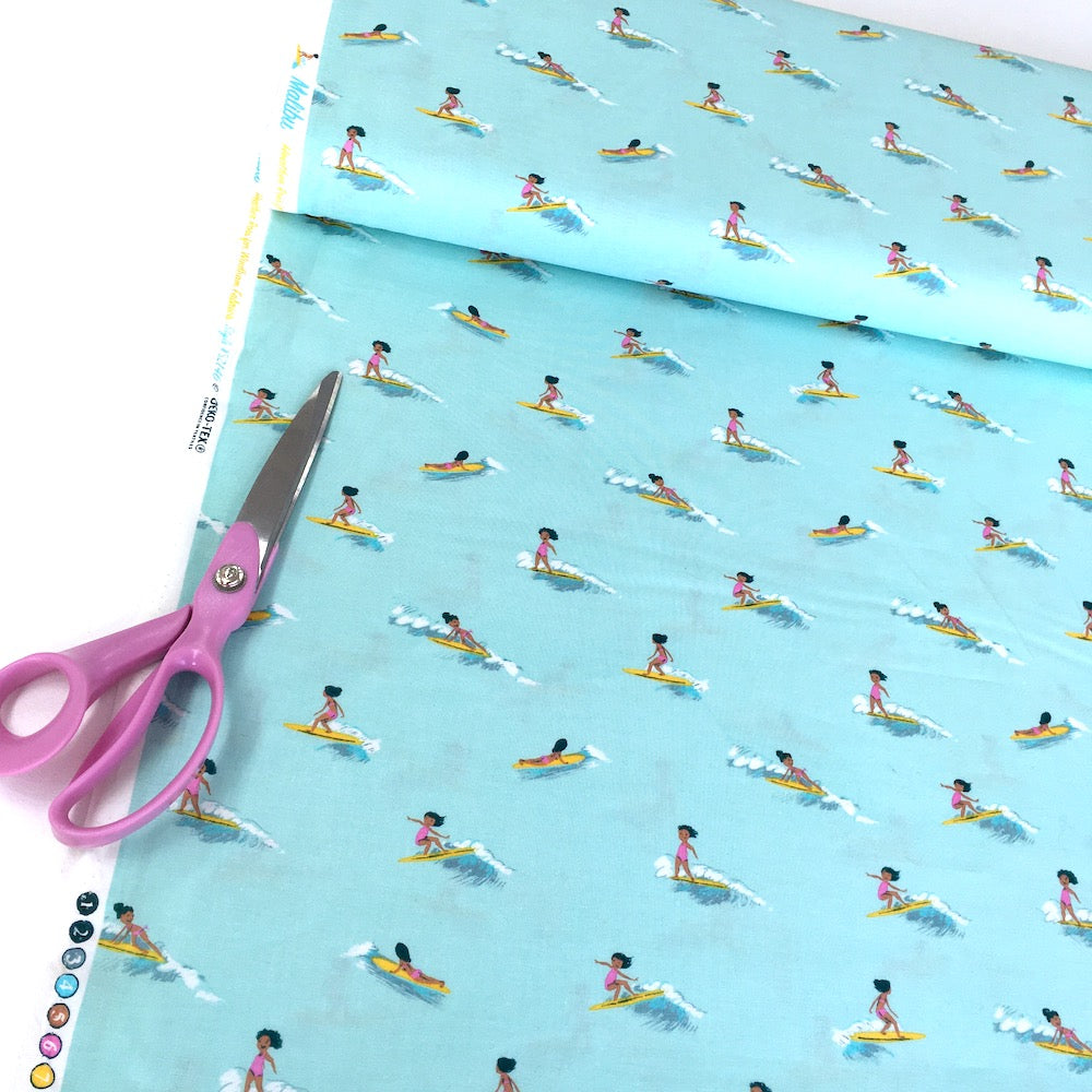 Remnant of Windham Fabrics - Malibu Small Surfers - Aqua (111cm)