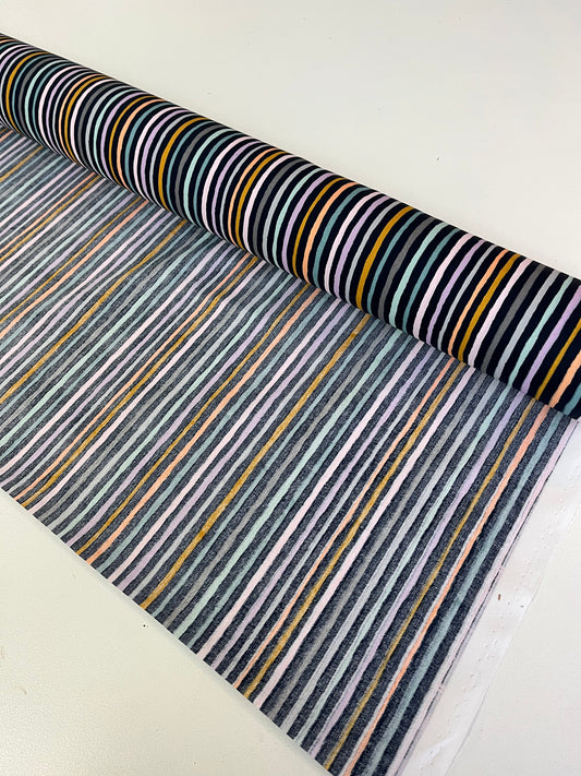 Painted Stripes - Coated Cotton Fabric - Navy