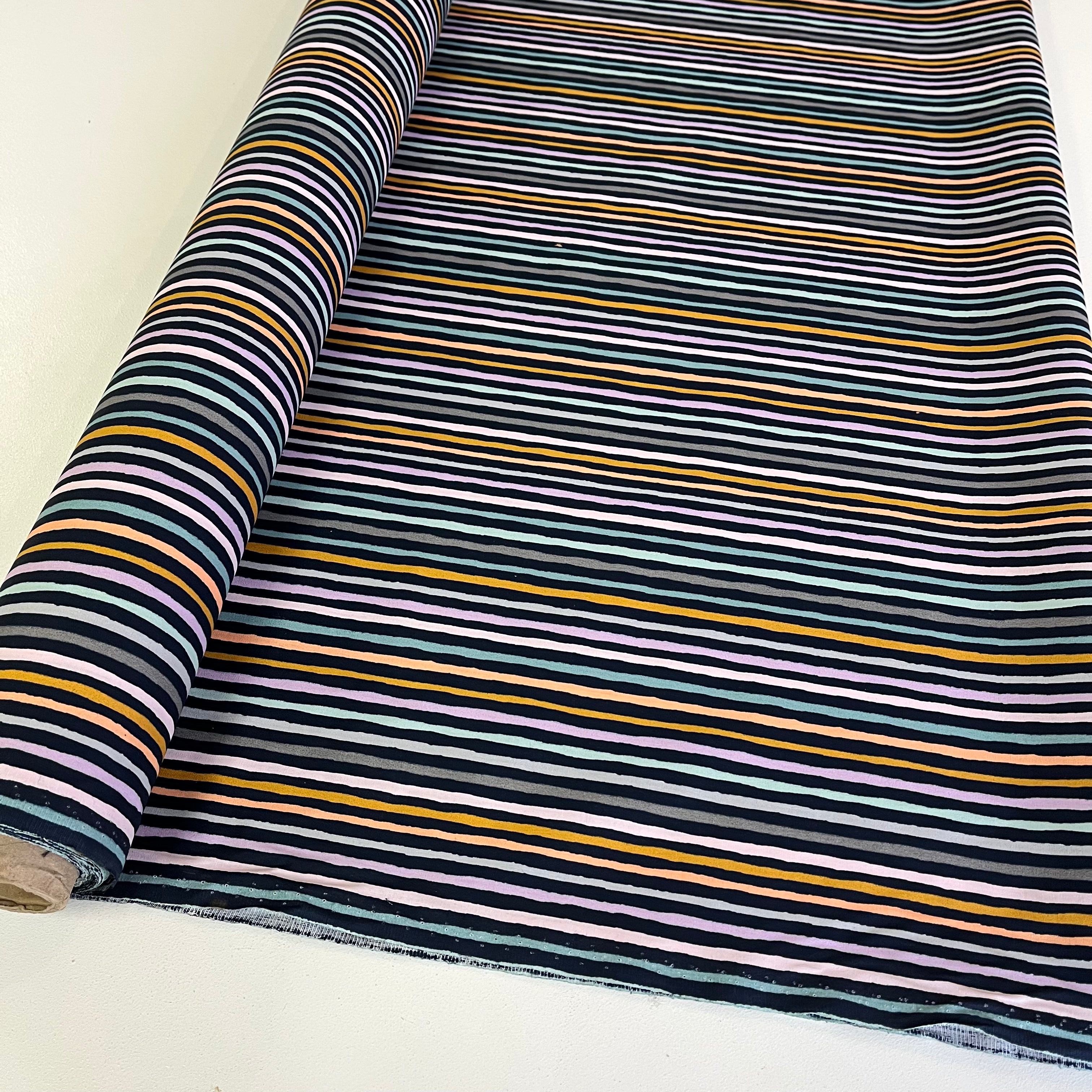 Painted Stripes - Coated Cotton Fabric - Navy
