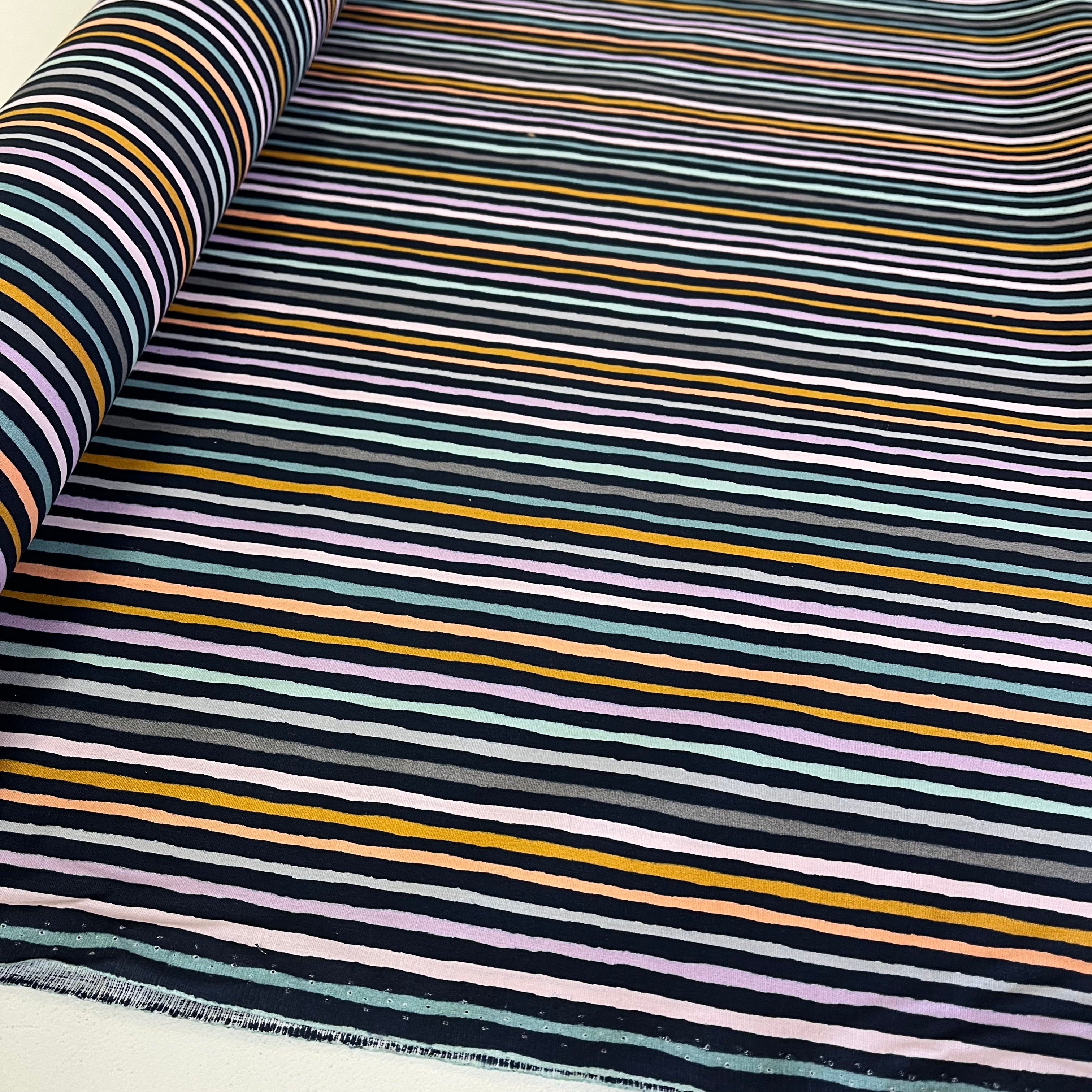 Painted Stripes - Coated Cotton Fabric - Navy