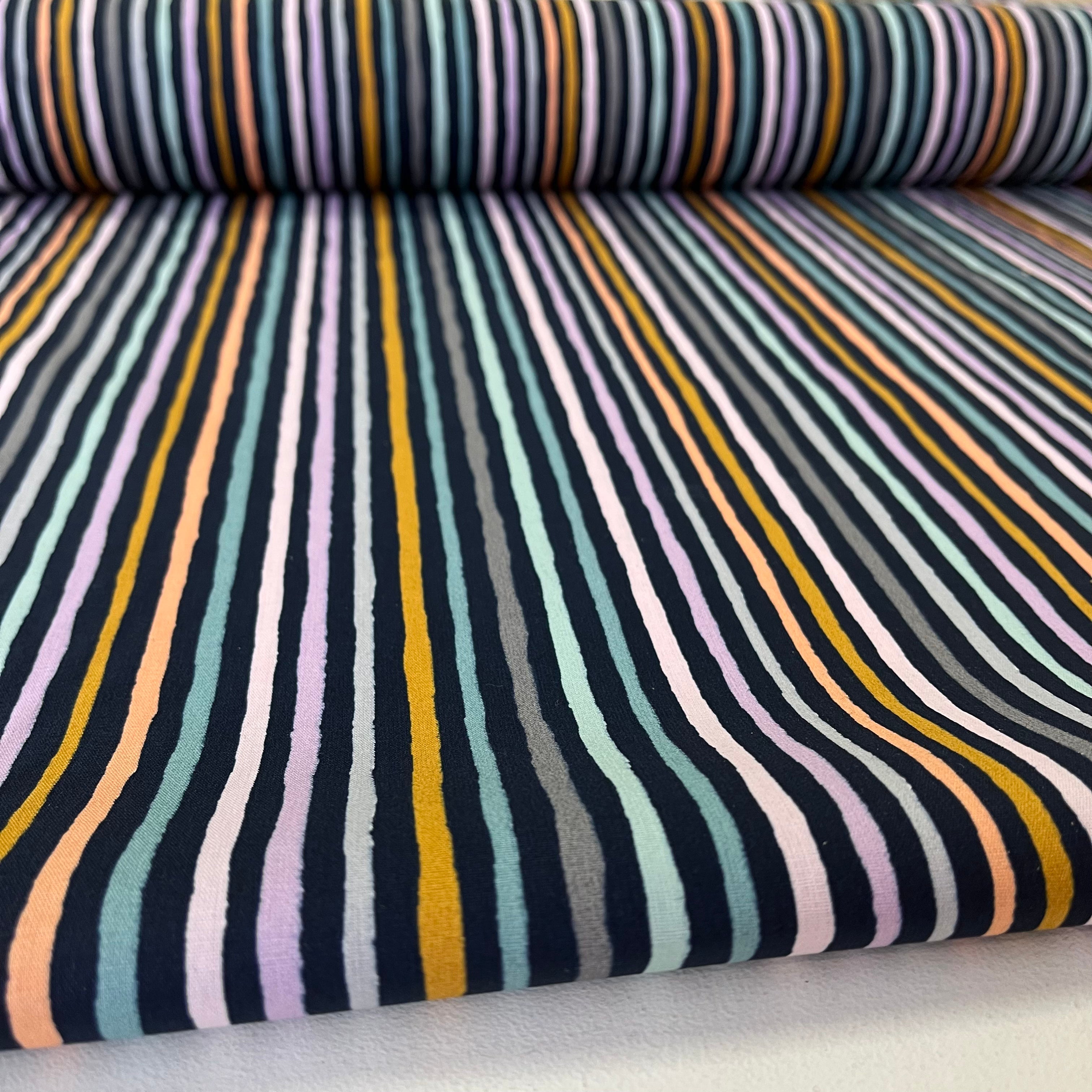 Painted Stripes - Coated Cotton Fabric - Navy