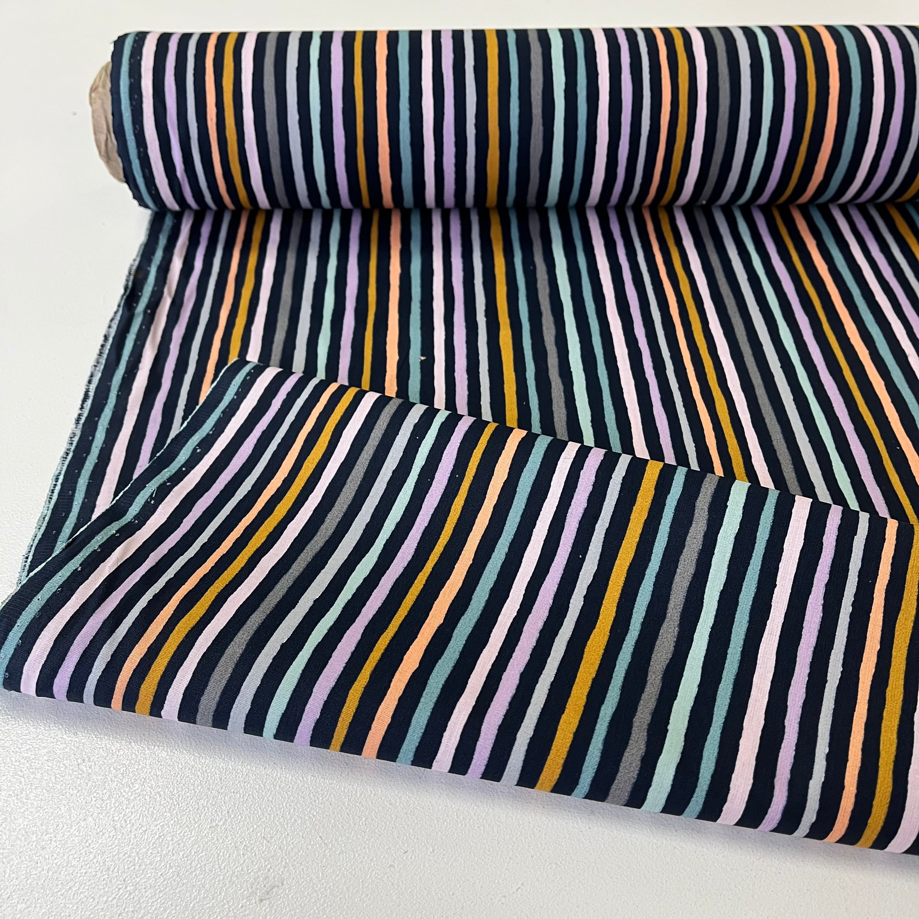 Painted Stripes - Coated Cotton Fabric - Navy