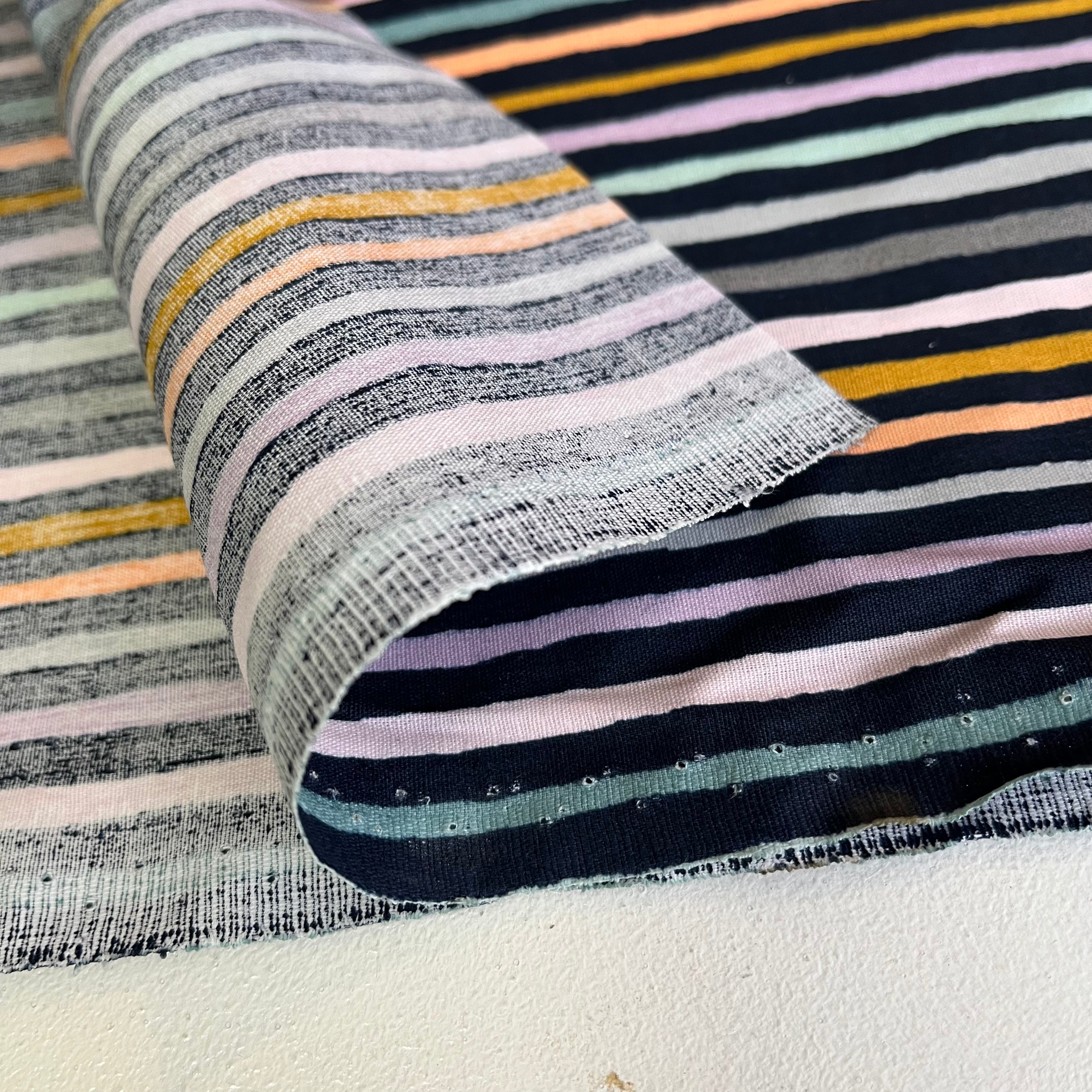 Painted Stripes - Coated Cotton Fabric - Navy