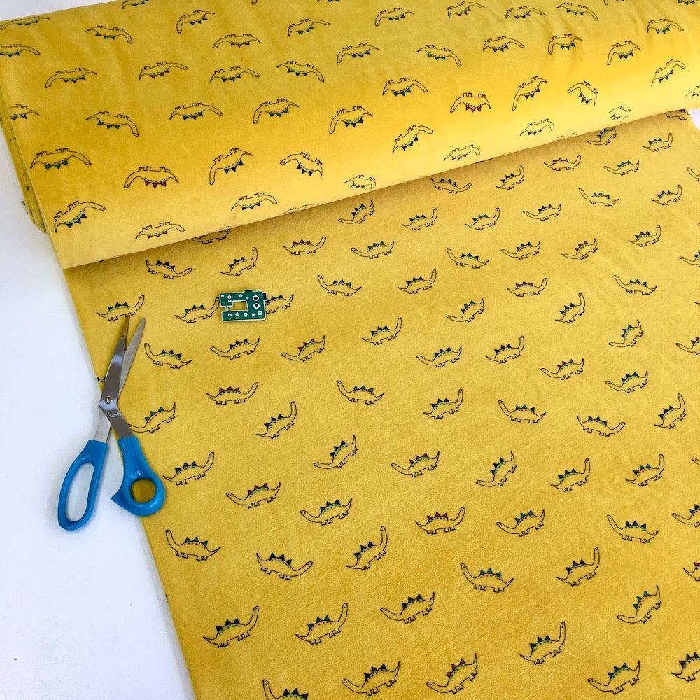 Little Dinos - Cotton Stretch Velvet - Mustard