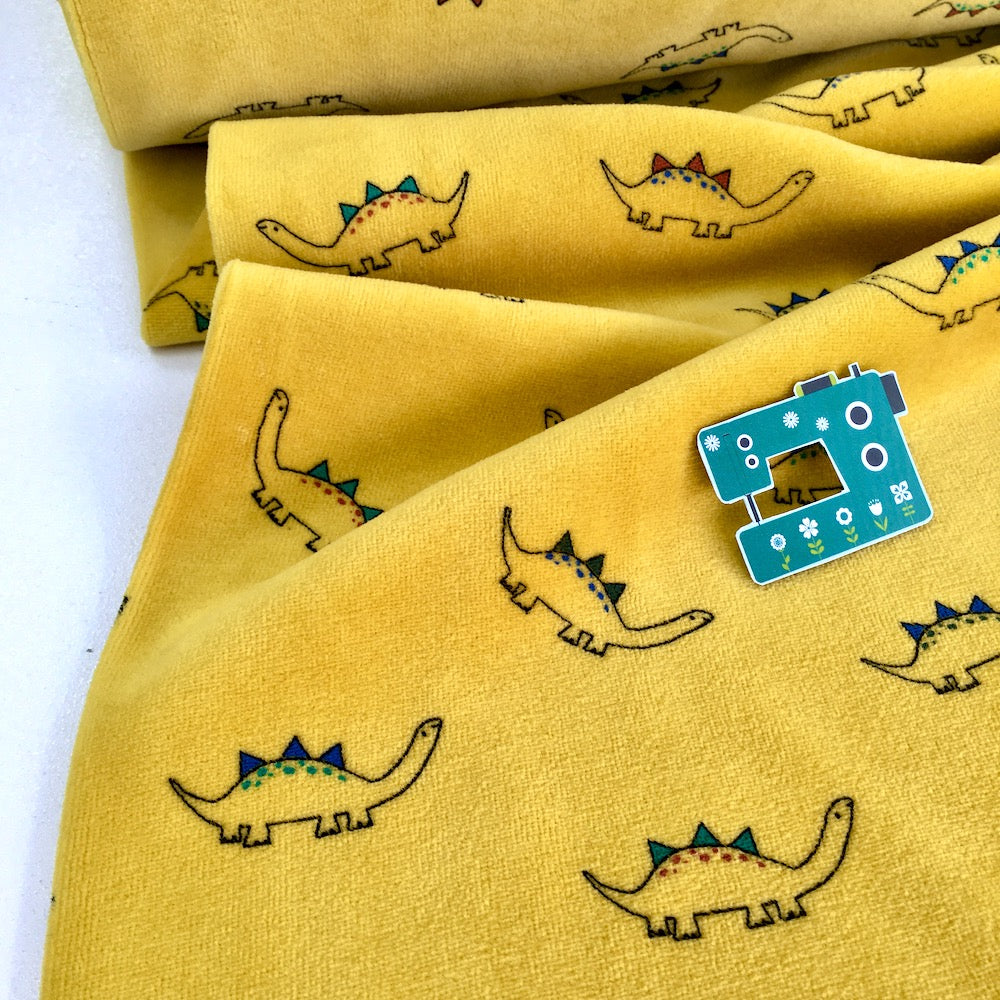 Little Dinos - Cotton Stretch Velvet - Mustard