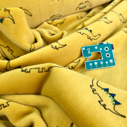 Little Dinos - Cotton Stretch Velvet - Mustard