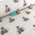 Fluffy Cat All Over Linen Look Half Panama Canvas Fabric - Frumble Fabrics UK