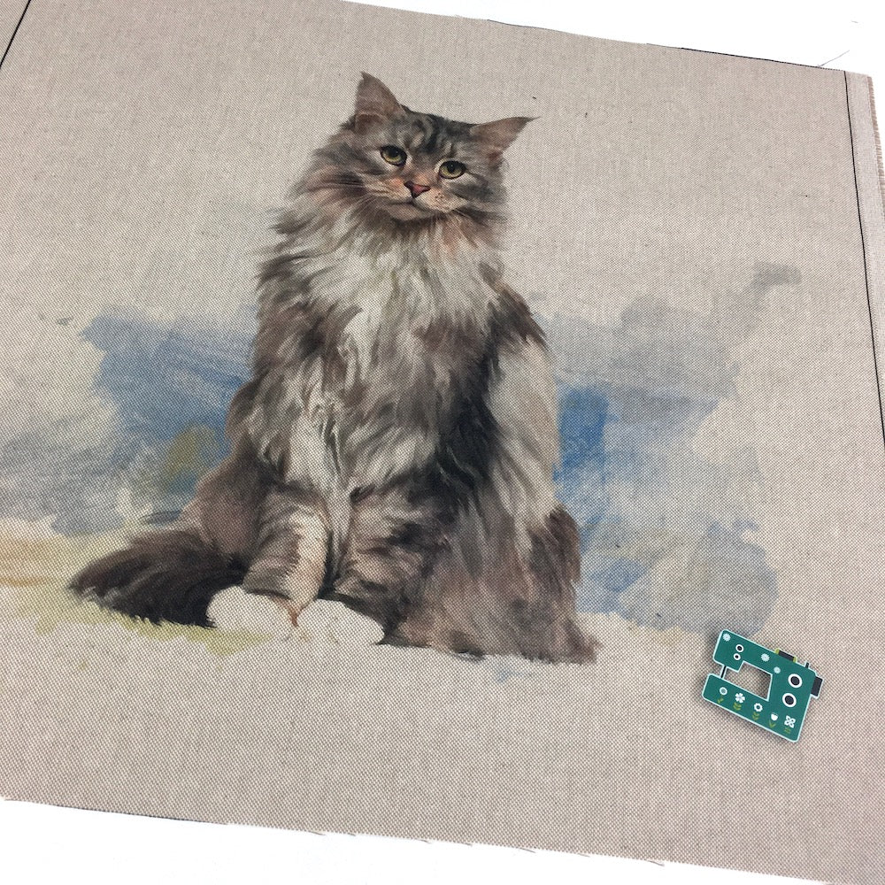 Fluffy Cat Cushion Panels Linen Look Half Panama Canvas Fabric - Frumble Fabrics UK