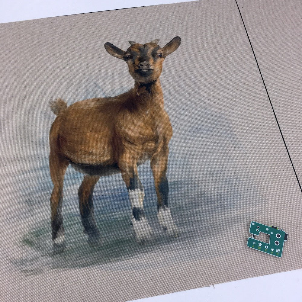 Farm Goat Cushion Panels Linen Look Half Panama Canvas Fabric - Frumble Fabrics UK