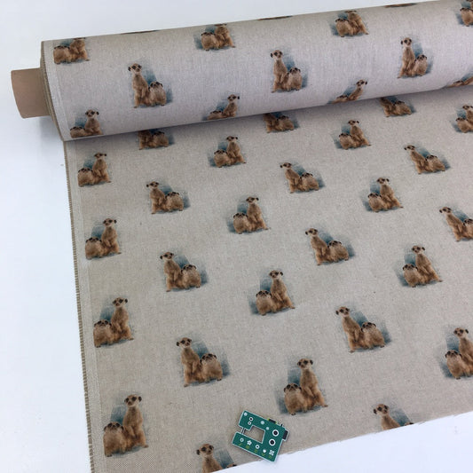 Baby Meercat All Over Linen Look Half Panama Canvas Fabric - Frumble Fabrics UK