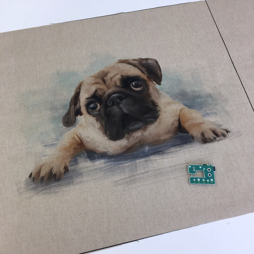 Pug Dog Cushion Panels Linen Look Half Panama Canvas Fabric - Frumble Fabrics UK