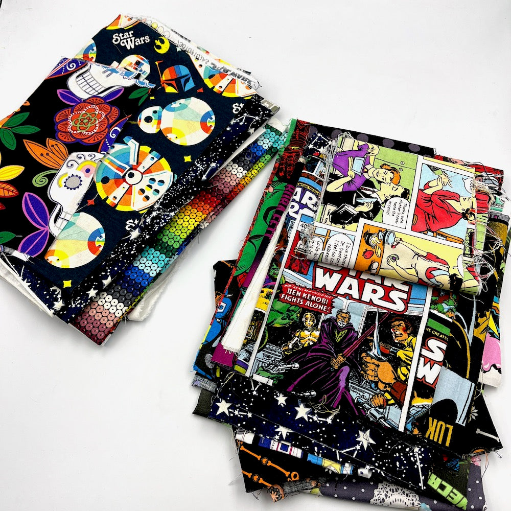 Cotton Fabric Designer Patterns Remnant Pack - Cool Darks, Black and Greys