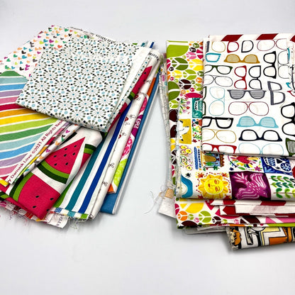 Cotton Fabric Designer Patterns Remnant Pack - White & Brights