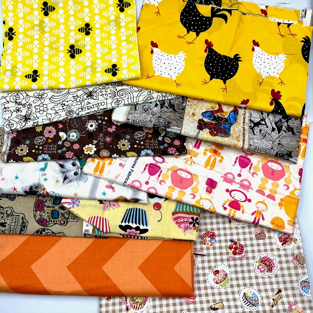 CLEARANCE Cotton Fabric Designer Patterns Remnant Pack - Neutrals, Yellows, Oranges and Browns