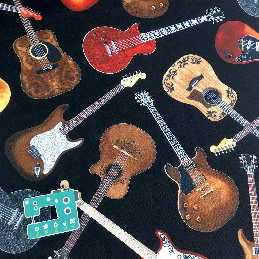 Timeless Treasures Feel The Music Toss Guitars Black