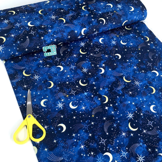 Timeless Treasures - Love You To The Moon And Back - Moons And Shooting Stars Navy