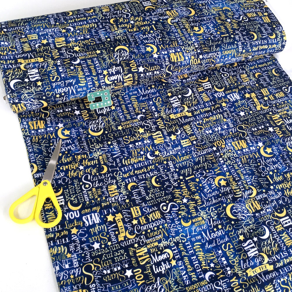 Timeless Treasures - Love You To The Moon And Back - Stars Text Yellow