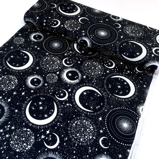 Glow In The Dark Moons and Stars Black - Frumble Fabrics