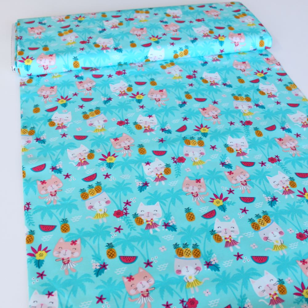 Hula Cats Aqua - Frumble Fabrics