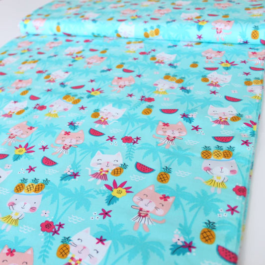 Hula Cats Aqua - Frumble Fabrics