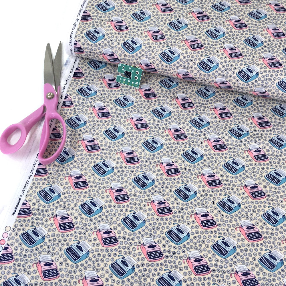 Remnant of Camelot Fabric - Literary - Typewriters Creamsicle (79cm)