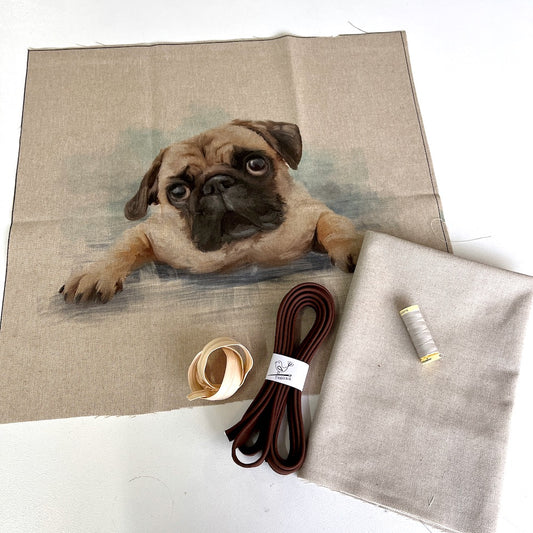 Pug Cushion Panel Project Piped Kit (zip+envelope) Brown