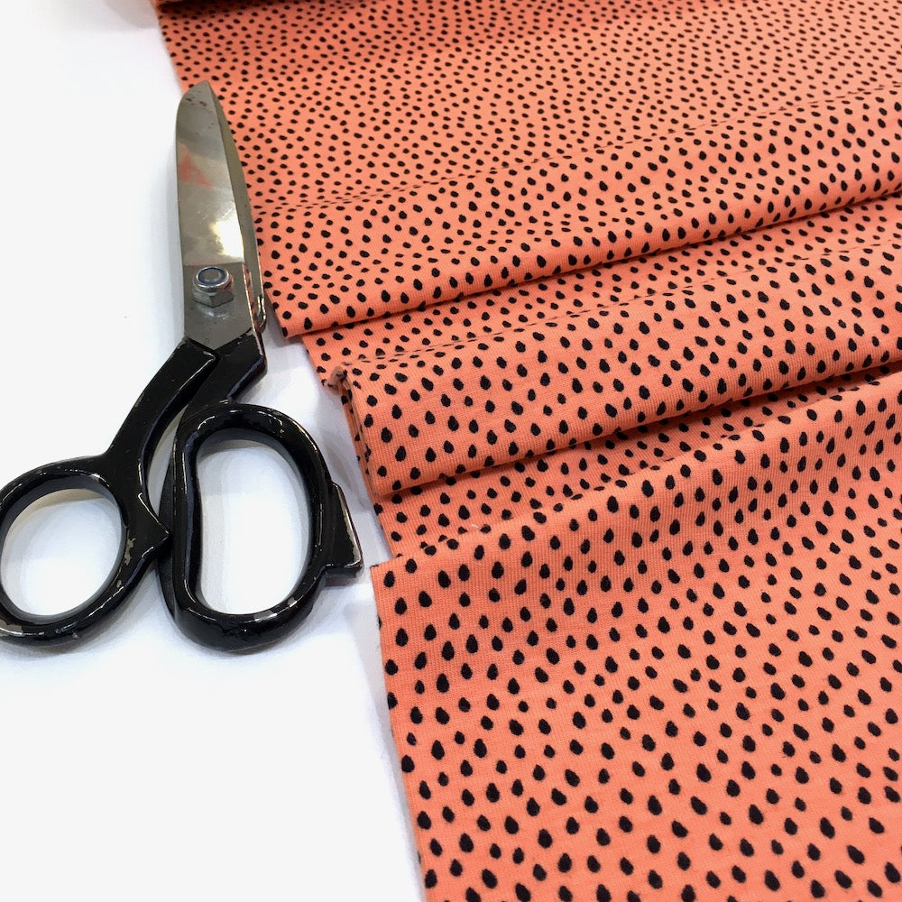 Mini Raindrops Printed Jersey Dots Salmon Coral - Frumble Fabrics