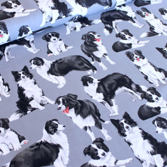 Border Collies Dog Grey - Frumble Fabrics